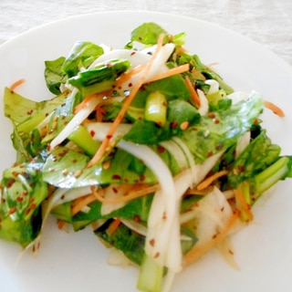 小松菜と新タマネギのピリ辛サラダ